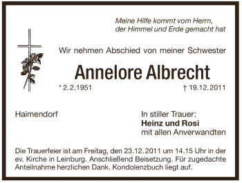 Traueranzeige von Annelore Albrecht von Pegnitz-Zeitung